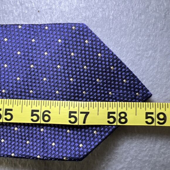 Dunhill Tie Silk Dark Blue Dots Made in England 59"L 3.5"W - Picture 6 of 7